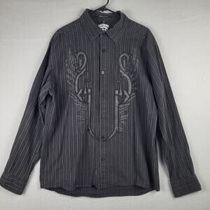 Y2K Southpole Men's XXL Applique Button Down Black White Pinstripe Streetwear